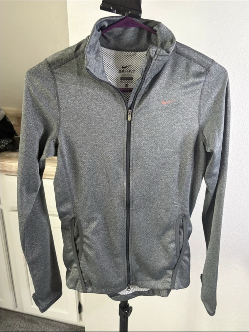 Nike Gray and Black Dri-FIT Jacket with light pink logo